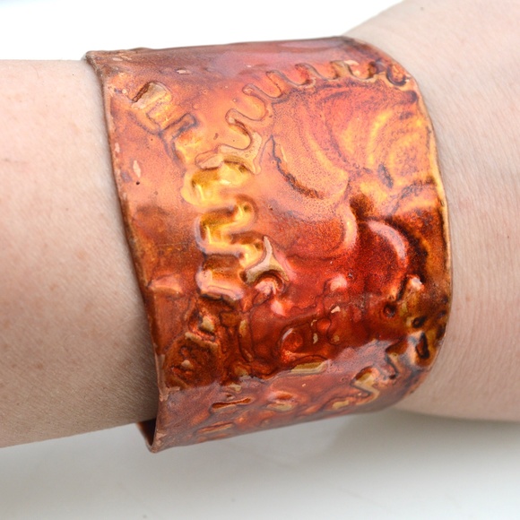 Conceptual Subculture Jewelry - Orange Yellow Red Cuff Copper Bracelet Steampunk